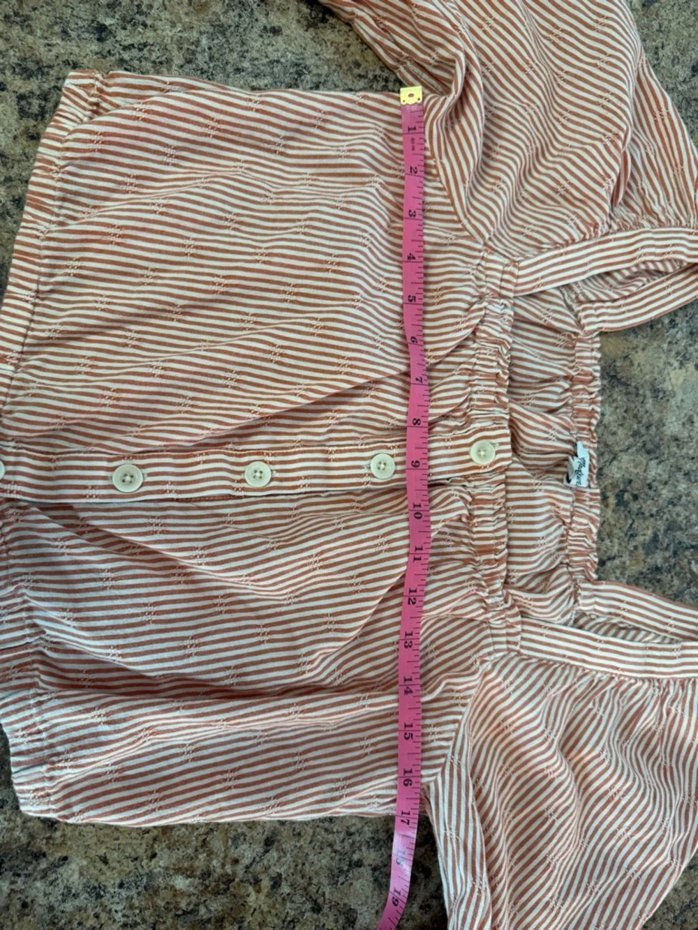 NWOT Madewell Peach Embroidered Stripe Puff Sleeve Button Front Crop Top Medium